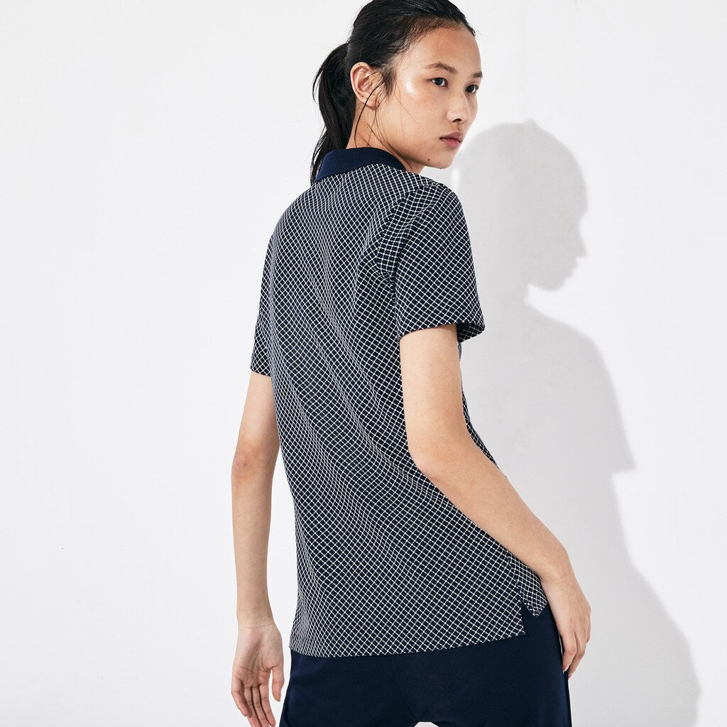 Womens Wo  SPORT Roland Garros Printed Cotton Polo Shirt | Lacoste Navy Blue / White / Green • Mn3