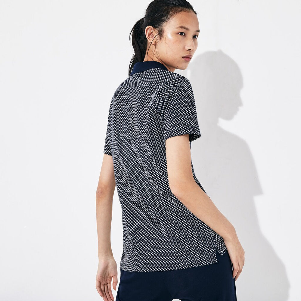 Womens Wo  SPORT Roland Garros Printed Cotton Polo Shirt | Lacoste Navy Blue / White / Green • Mn3