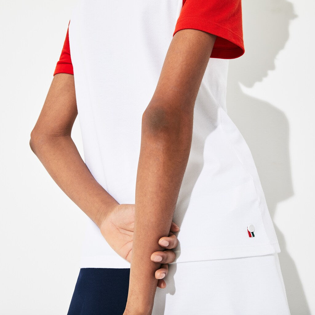 Womens Wo  SPORT Roland Garros Color-Block Polo Shirt | Lacoste White / Red / Navy Blue • Mt3