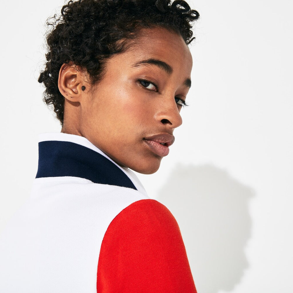 Womens Wo  SPORT Roland Garros Color-Block Polo Shirt | Lacoste White / Red / Navy Blue • Mt3