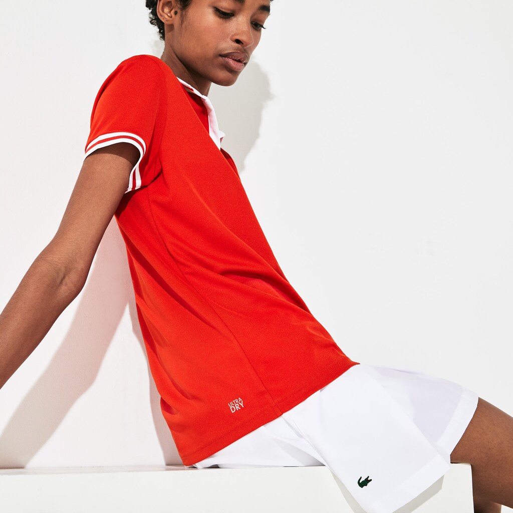 Womens Wo  SPORT Roland Garros Breathable V-Neck Polo Shirt | Lacoste Red / White / Green • Ymf