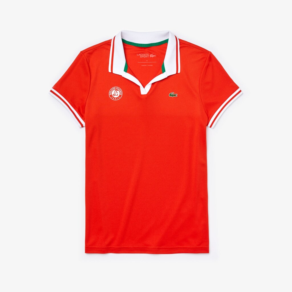 Womens Wo  SPORT Roland Garros Breathable V-Neck Polo Shirt | Lacoste Red / White / Green • Ymf