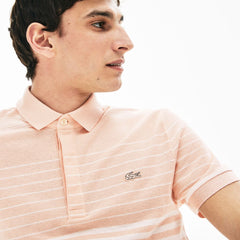 Mens   Striped Linen And Cotton Regular Fit Polo Shirt | Lacoste Light Pink / White • Kt3