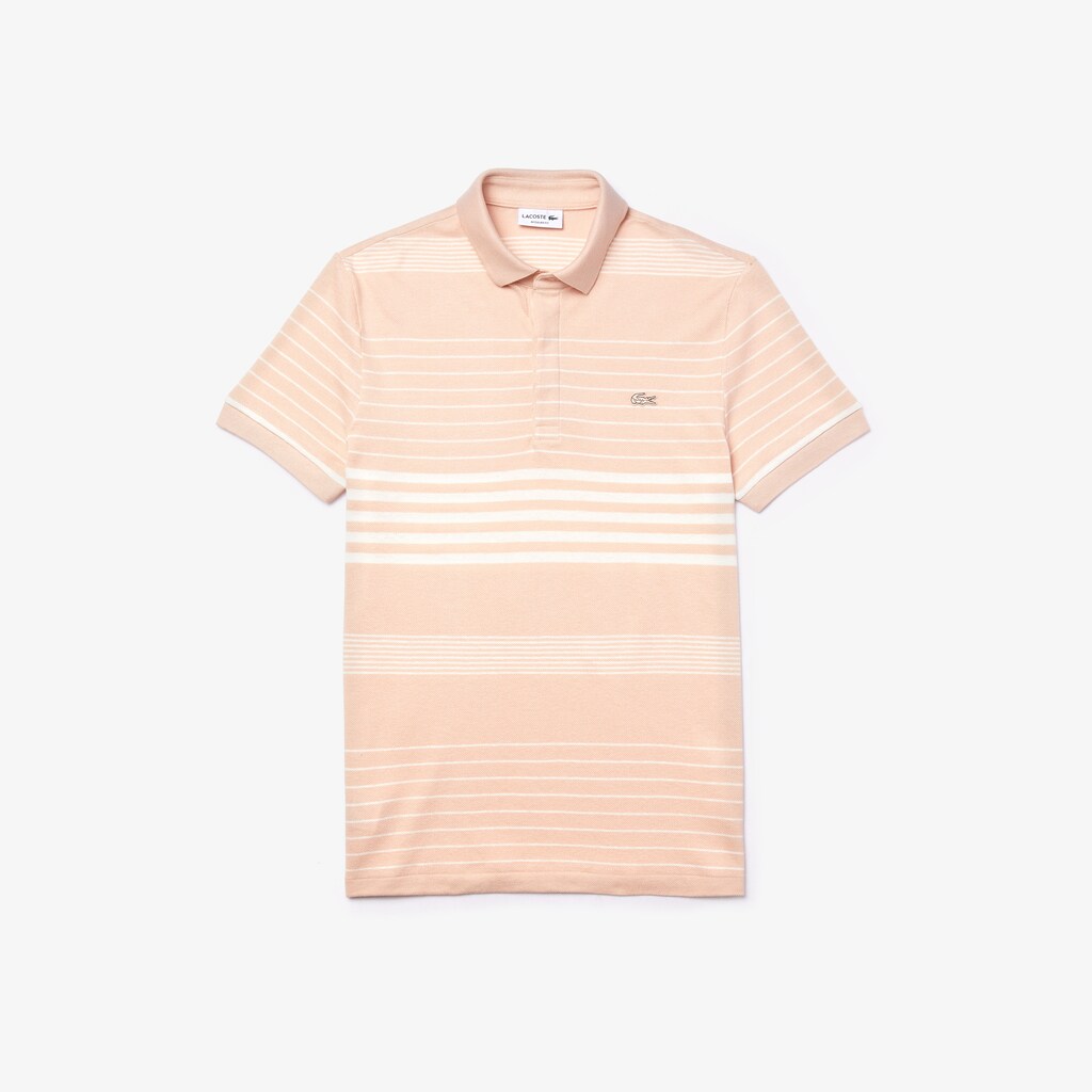 Mens   Striped Linen And Cotton Regular Fit Polo Shirt | Lacoste Light Pink / White • Kt3