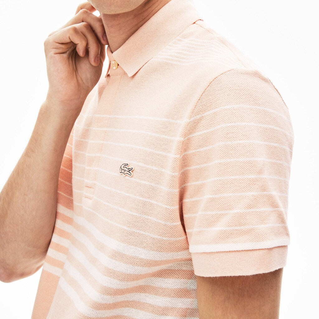 Mens   Striped Linen And Cotton Regular Fit Polo Shirt | Lacoste Light Pink / White • Kt3