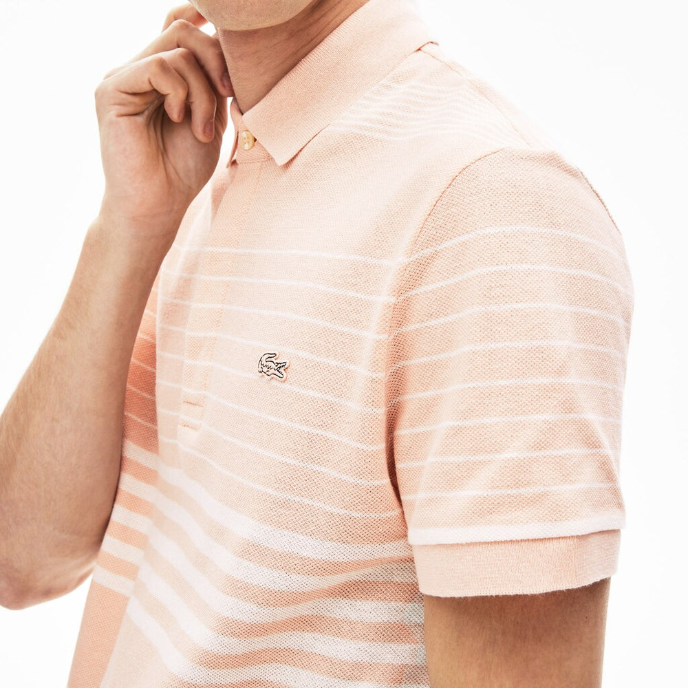 Mens   Striped Linen And Cotton Regular Fit Polo Shirt | Lacoste Light Pink / White • Kt3
