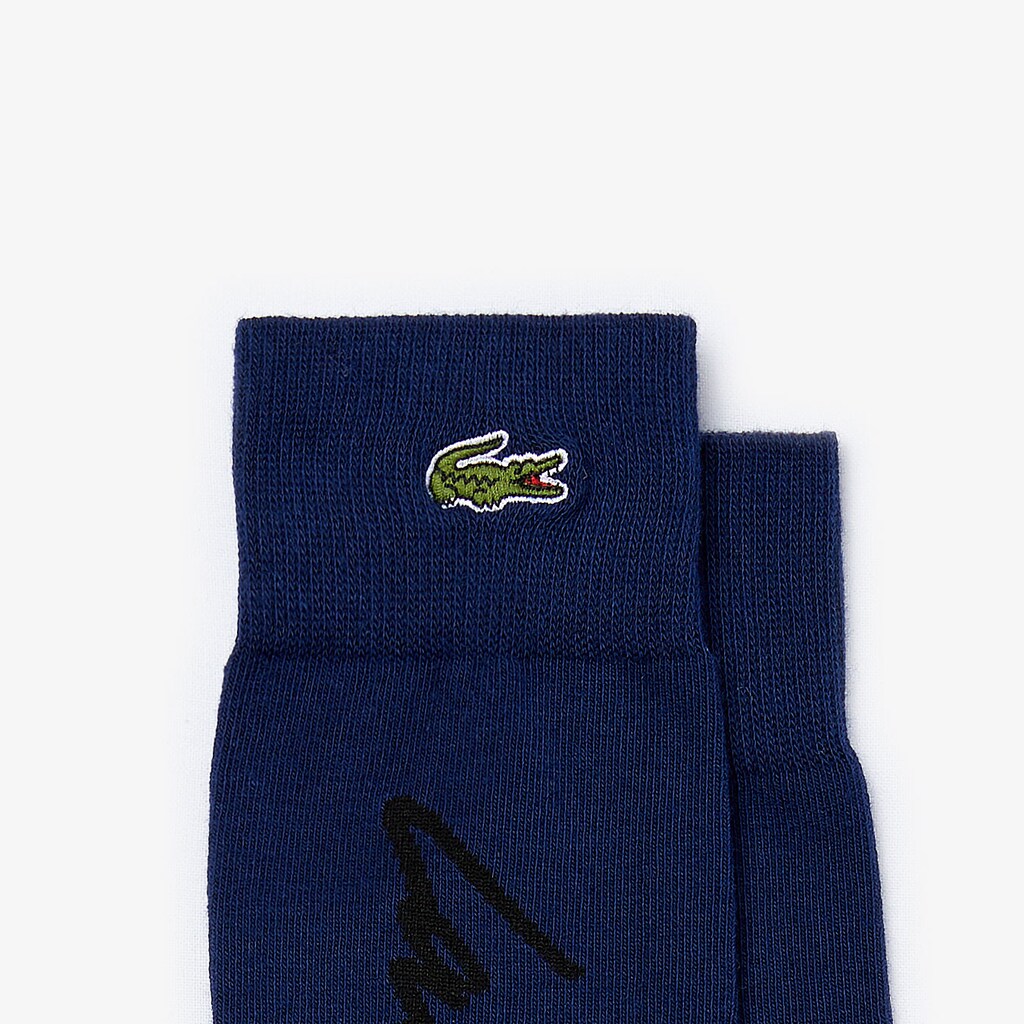 Mens Unisex LIVE Signature Print Socks | Lacoste Navy Blue / Black • Hew