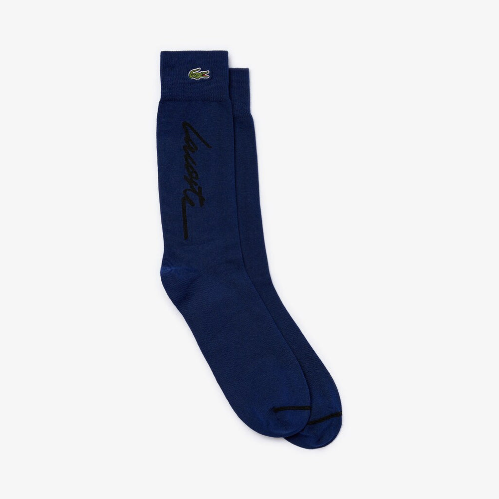 Mens Unisex LIVE Signature Print Socks | Lacoste Navy Blue / Black • Hew