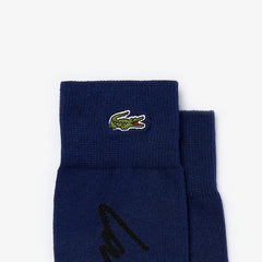Mens Unisex LIVE Signature Print Socks | Lacoste Navy Blue / Black • Hew