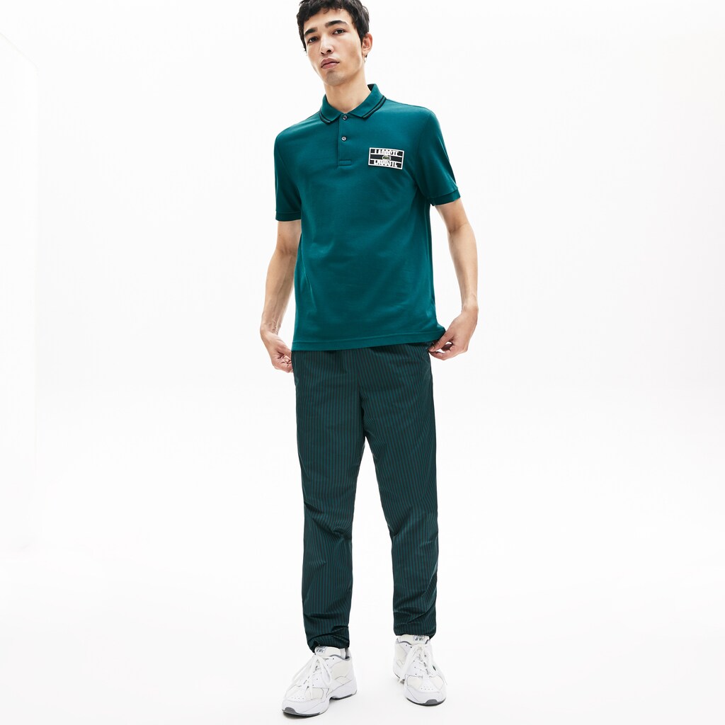 Mens   LIVE Striped-Collar Cotton Piqué Polo Shirt | Lacoste Green / Black • Ur8