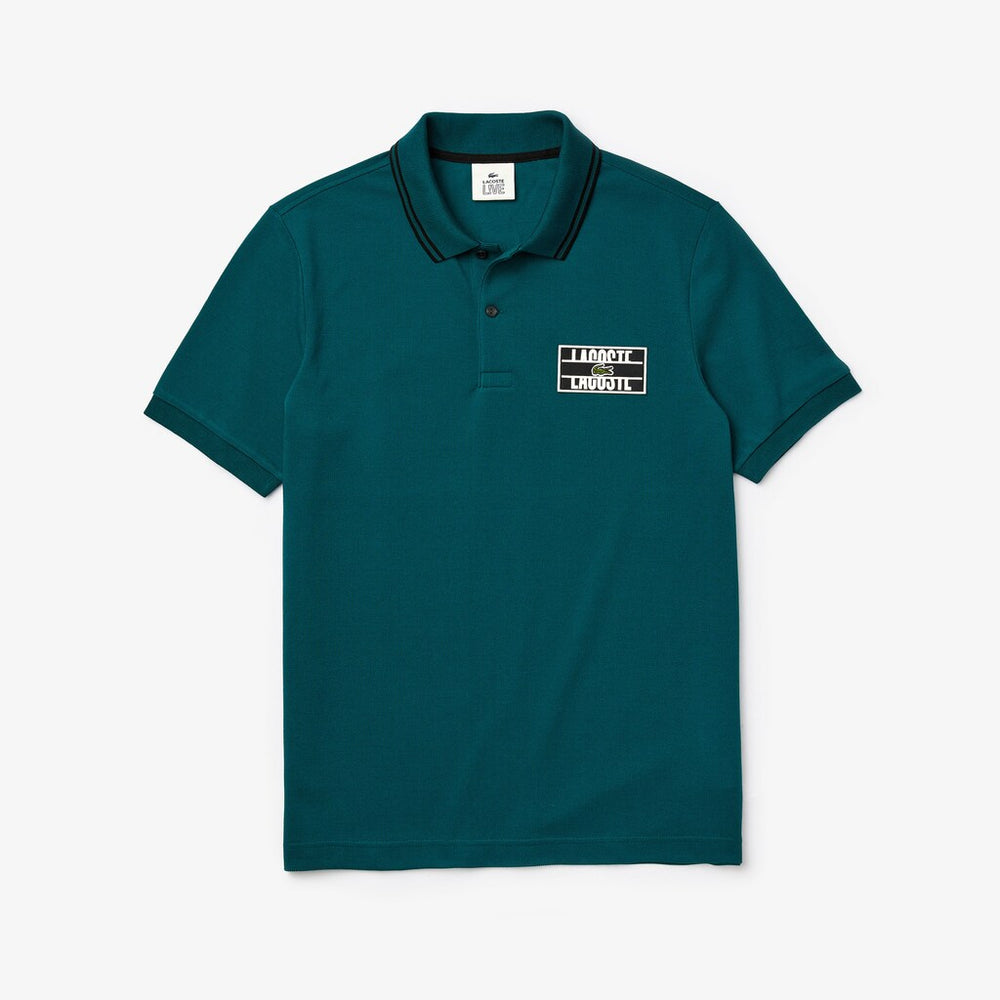 Mens   LIVE Striped-Collar Cotton Piqué Polo Shirt | Lacoste Green / Black • Ur8