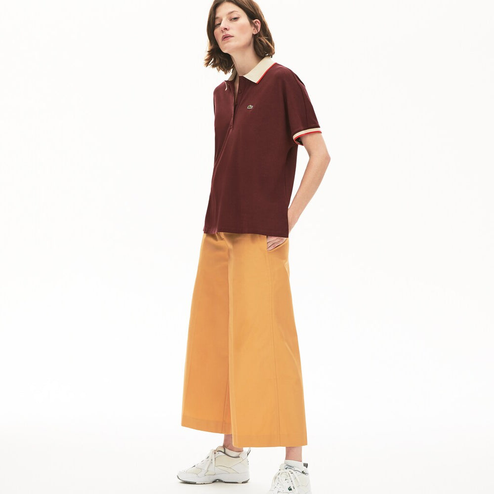 Womens Wo  Relaxed Fit Cotton Polo | Lacoste Bordeaux / Beige / Red • R9B