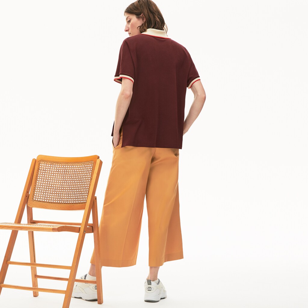 Womens Wo  Relaxed Fit Cotton Polo | Lacoste Bordeaux / Beige / Red • R9B