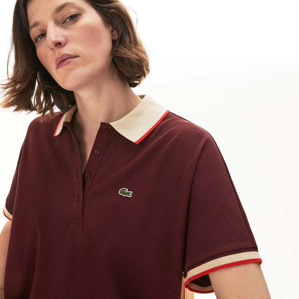 Womens Wo  Relaxed Fit Cotton Polo | Lacoste Bordeaux / Beige / Red • R9B