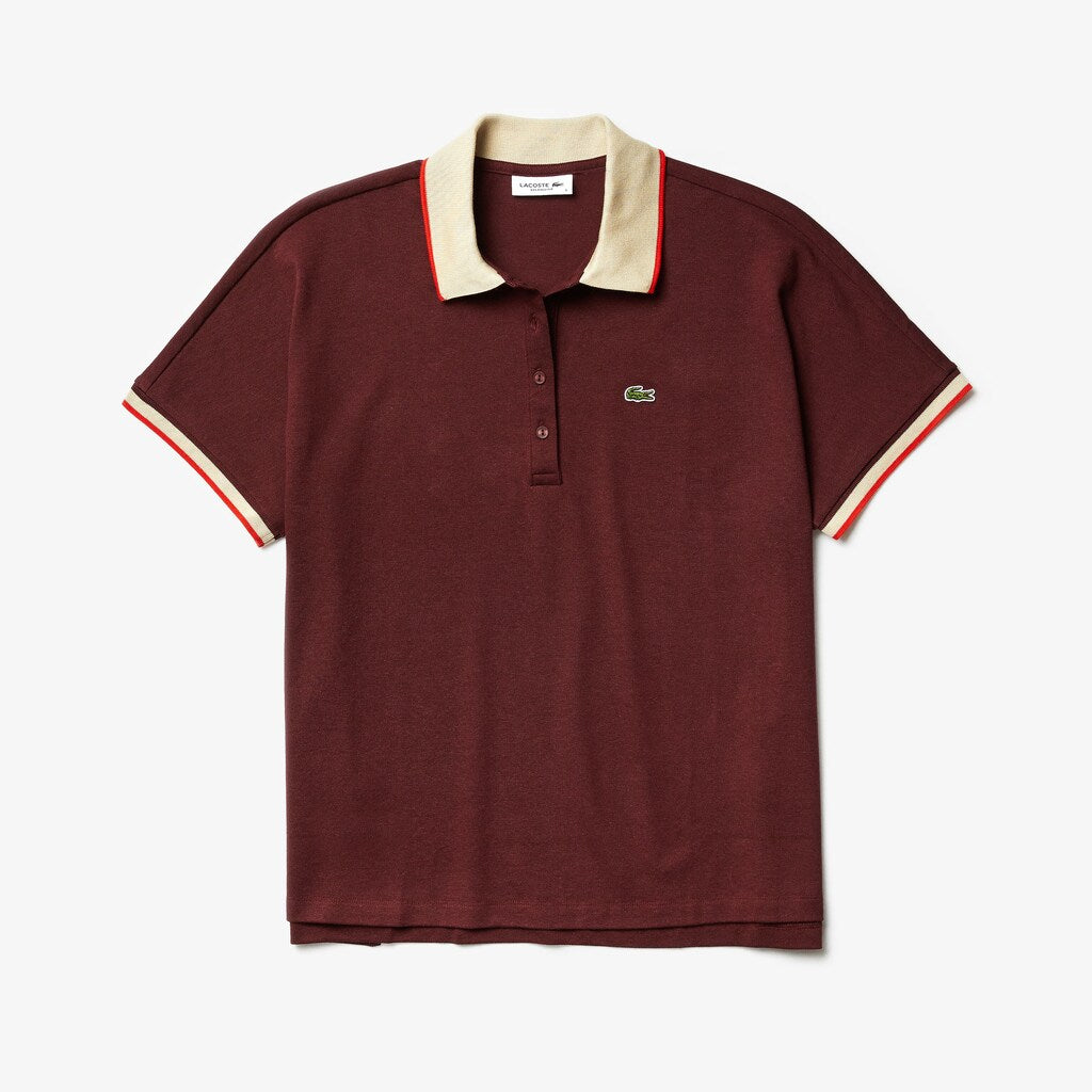 Womens Wo  Relaxed Fit Cotton Polo | Lacoste Bordeaux / Beige / Red • R9B