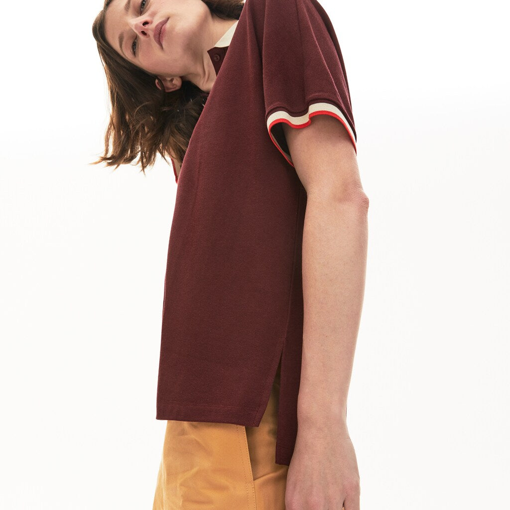 Womens Wo  Relaxed Fit Cotton Polo | Lacoste Bordeaux / Beige / Red • R9B