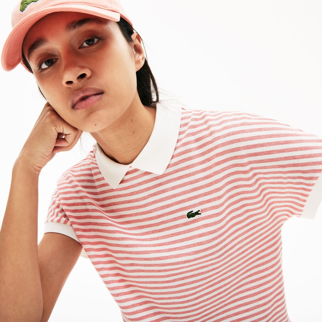 Womens Wo  Striped Polo | Lacoste Red / White • 4Vb