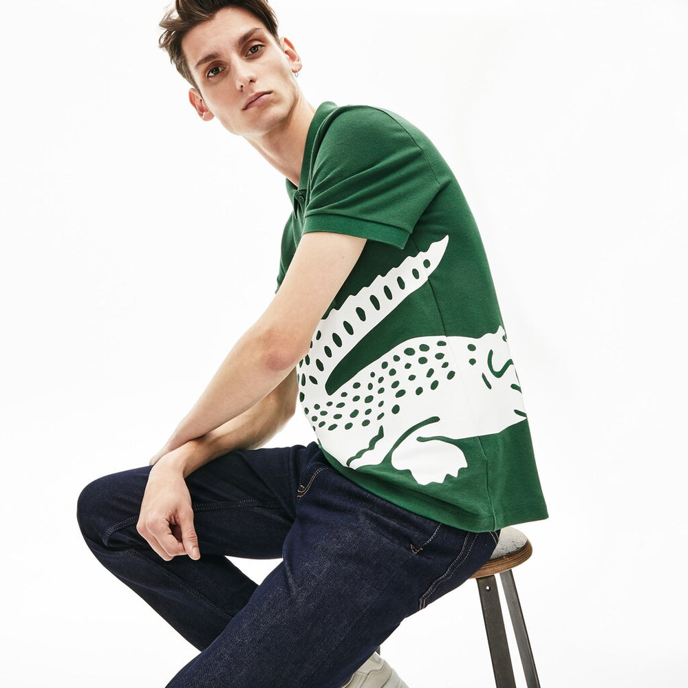 Mens   Oversized Crocodile Print Polo Shirt | Lacoste Green • 132