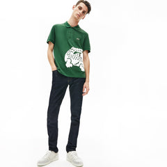 Mens   Oversized Crocodile Print Polo Shirt | Lacoste Green • 132