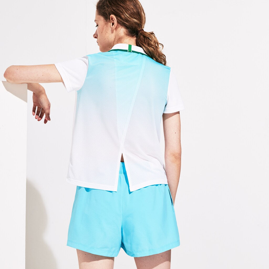 Womens Wo  SPORT Roland Garros Ombré-Print Polo Shirt | Lacoste White / Turquoise / Green • Ypk