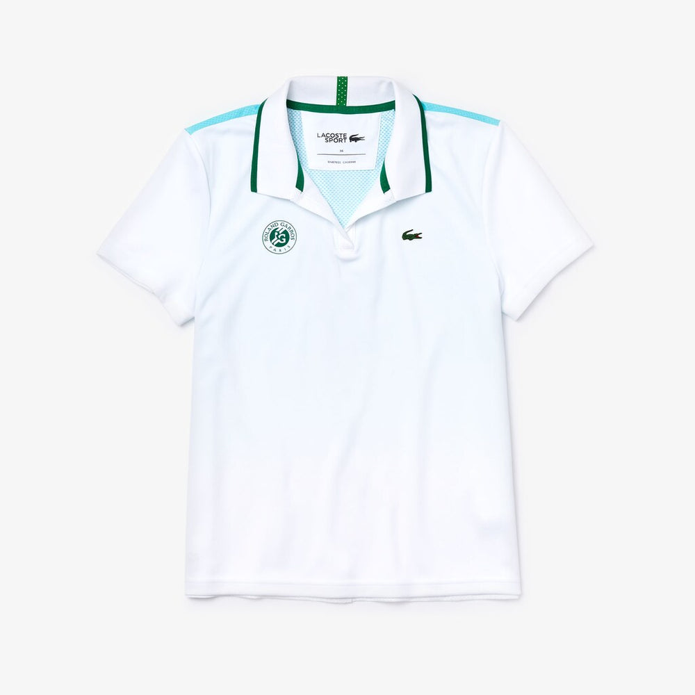 Womens Wo  SPORT Roland Garros Ombré-Print Polo Shirt | Lacoste White / Turquoise / Green • Ypk