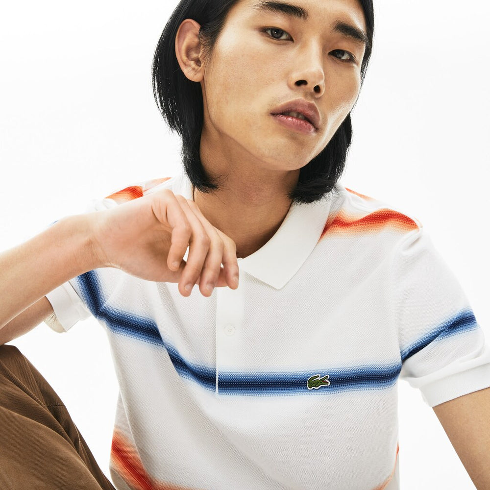 Mens   Made in France Regular Fit Cotton Piqué Polo Shirt | Lacoste White / Navy Blue / Red • Rxt