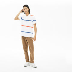 Mens   Made in France Regular Fit Cotton Piqué Polo Shirt | Lacoste White / Navy Blue / Red • Rxt