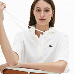 Womens Wo  Solid Cotton Piqué Hooded Polo Shirt | Lacoste White • 001