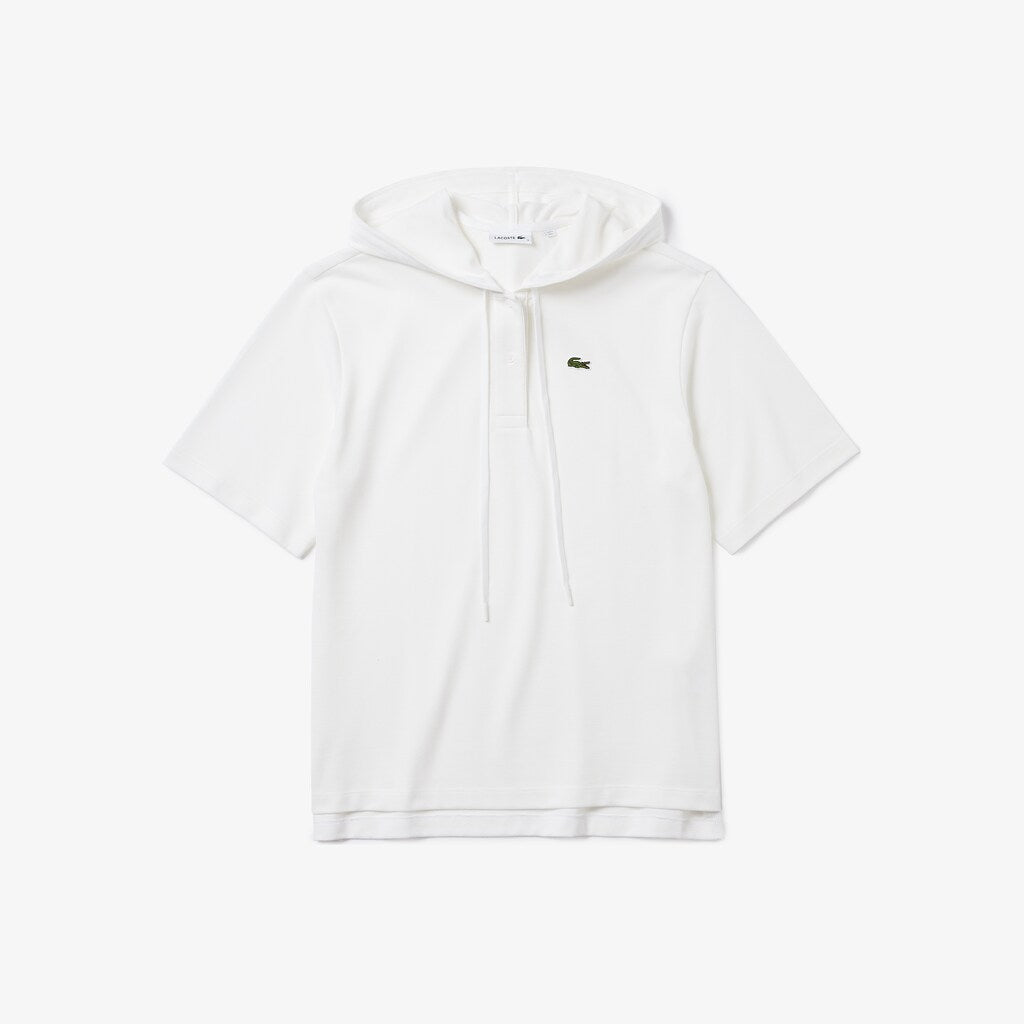 Womens Wo  Solid Cotton Piqué Hooded Polo Shirt | Lacoste White • 001