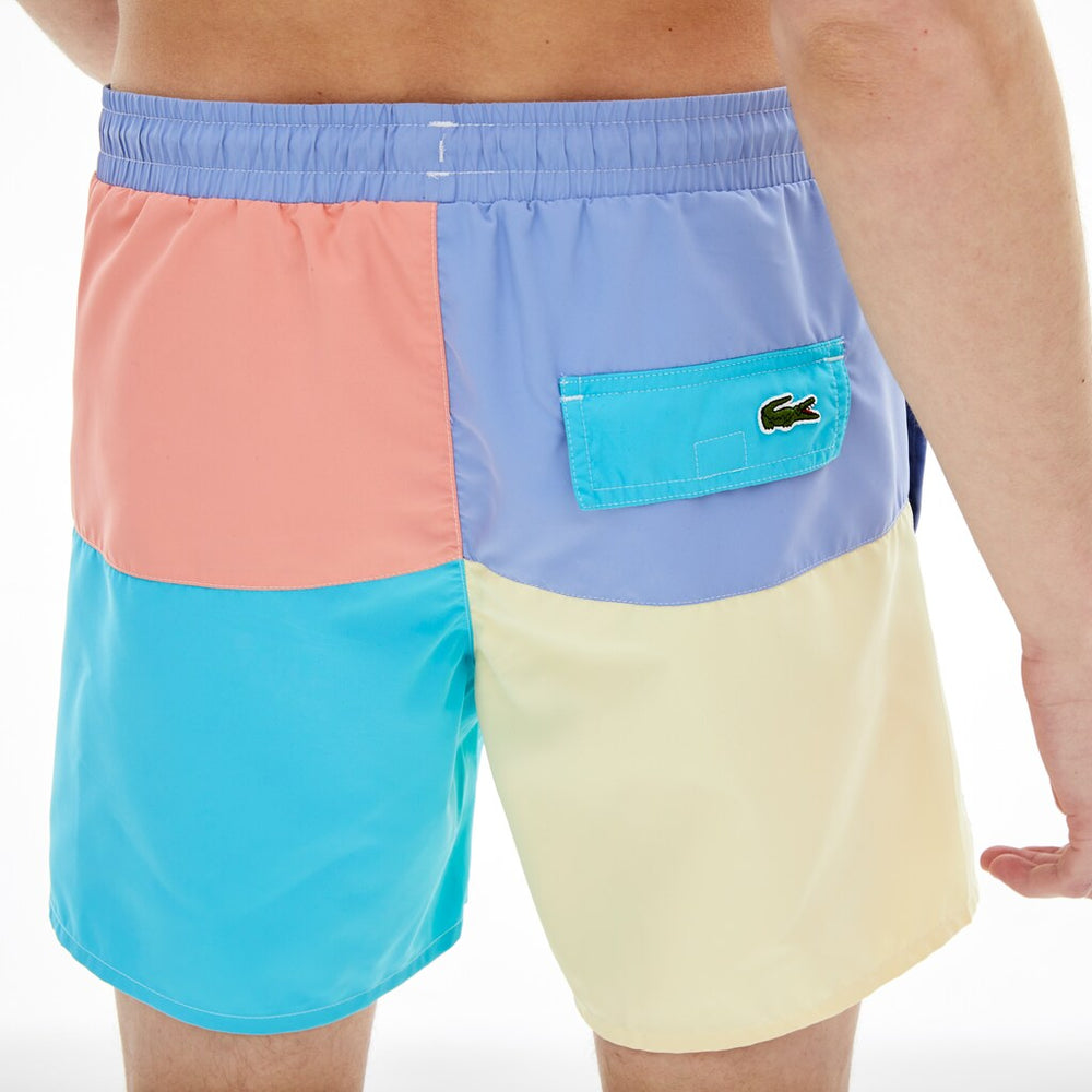 Mens   Colorblock Quick-Dry Swim Shorts | Lacoste Purple / Yellow / Pink / Turquoise • Tcb