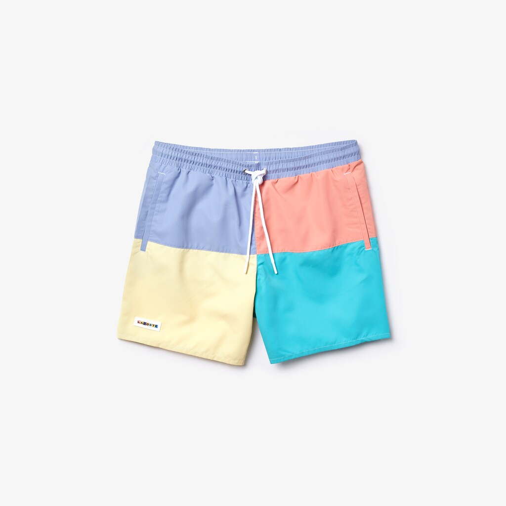 Mens   Colorblock Quick-Dry Swim Shorts | Lacoste Purple / Yellow / Pink / Turquoise • Tcb