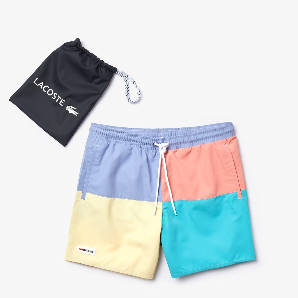Mens   Colorblock Quick-Dry Swim Shorts | Lacoste Purple / Yellow / Pink / Turquoise • Tcb
