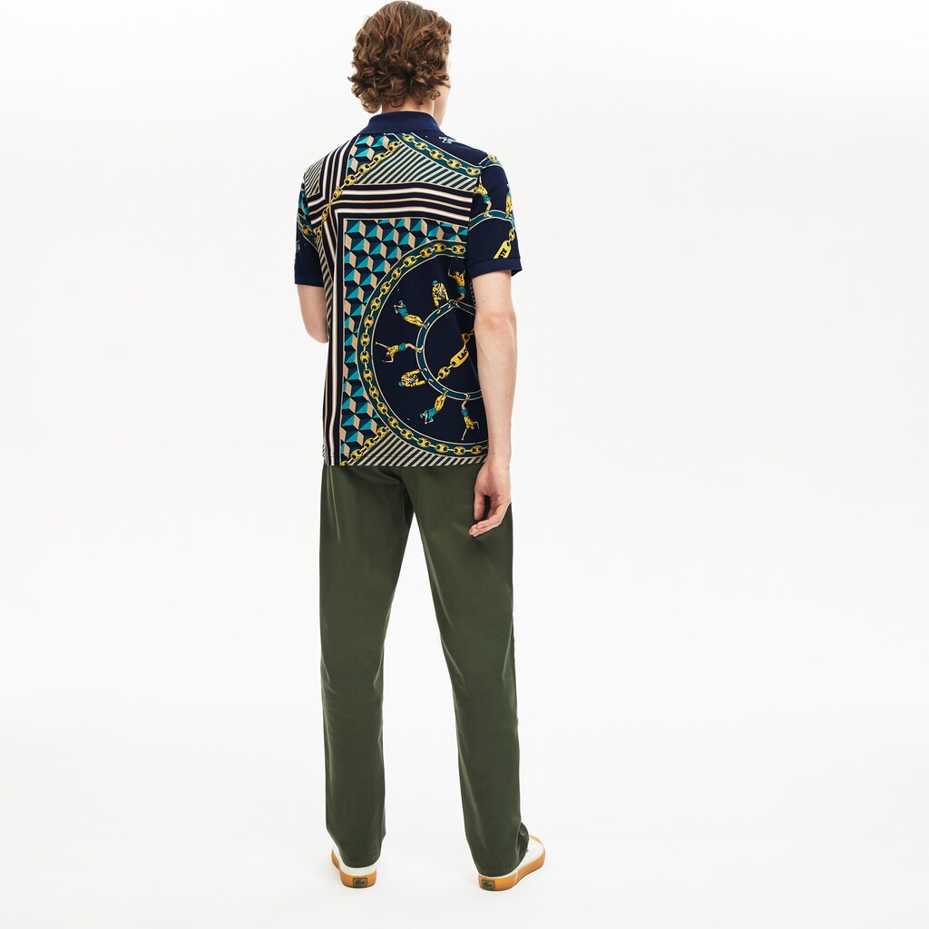 Mens   LIVE Scarf-Print Cotton Piqué Polo Shirt | Lacoste Navy Blue / White • Qrn
