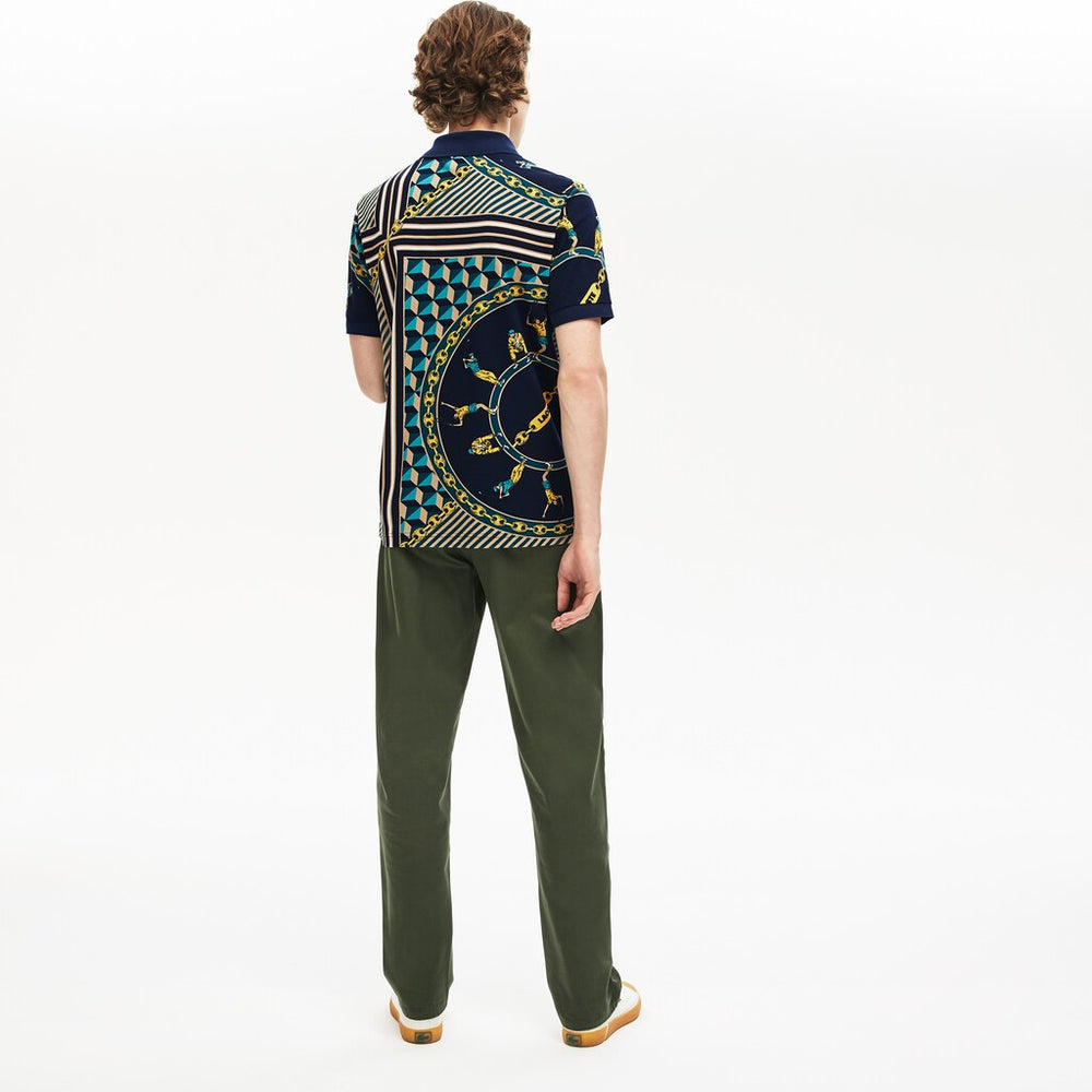 Mens   LIVE Scarf-Print Cotton Piqué Polo Shirt | Lacoste Navy Blue / White • Qrn