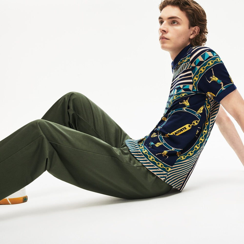 Mens   LIVE Scarf-Print Cotton Piqué Polo Shirt | Lacoste Navy Blue / White • Qrn