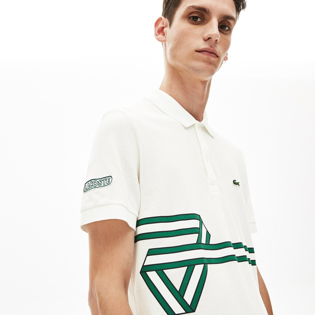 Mens   Stripe Print Polo Shirt | Lacoste White • 70V