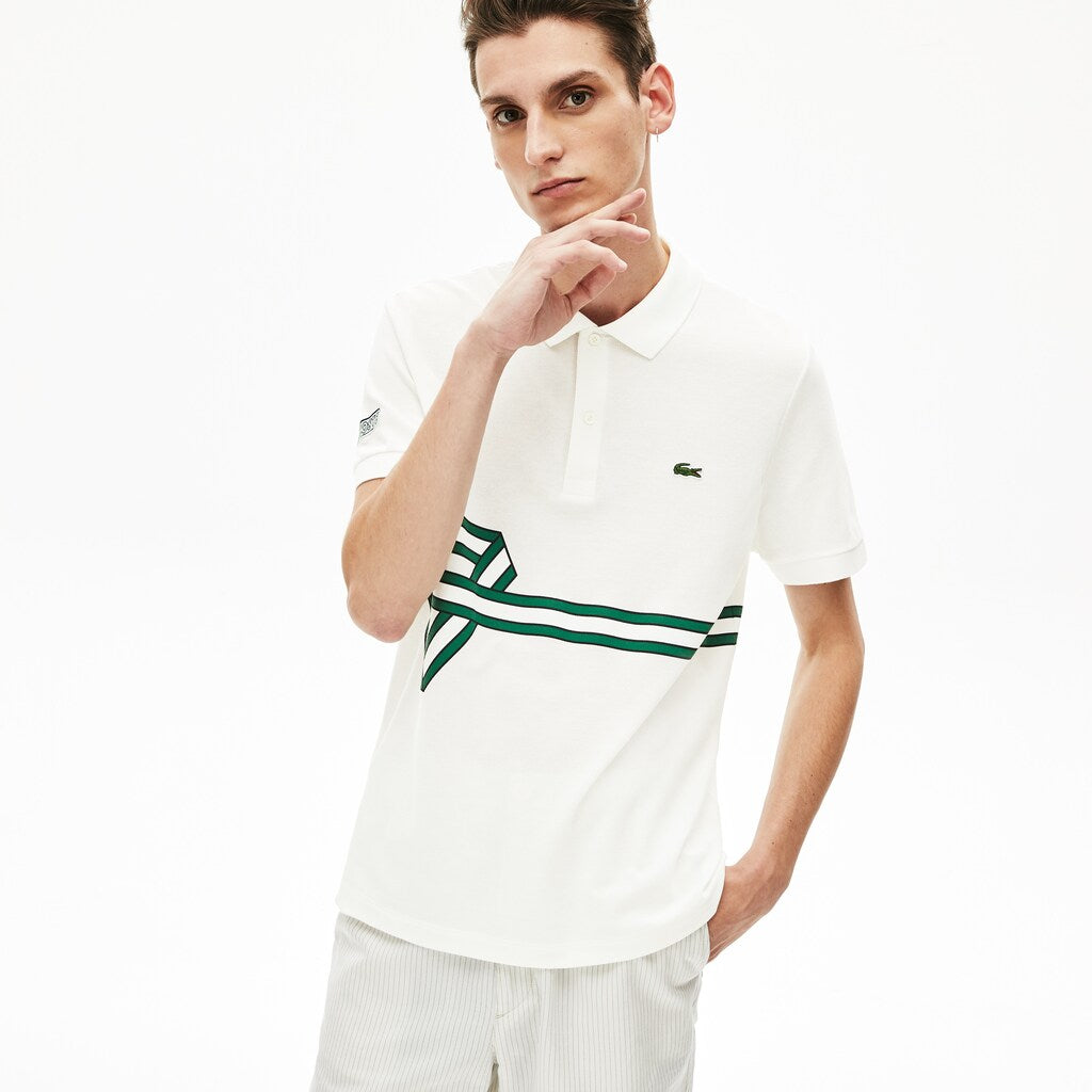 Mens   Stripe Print Polo Shirt | Lacoste White • 70V