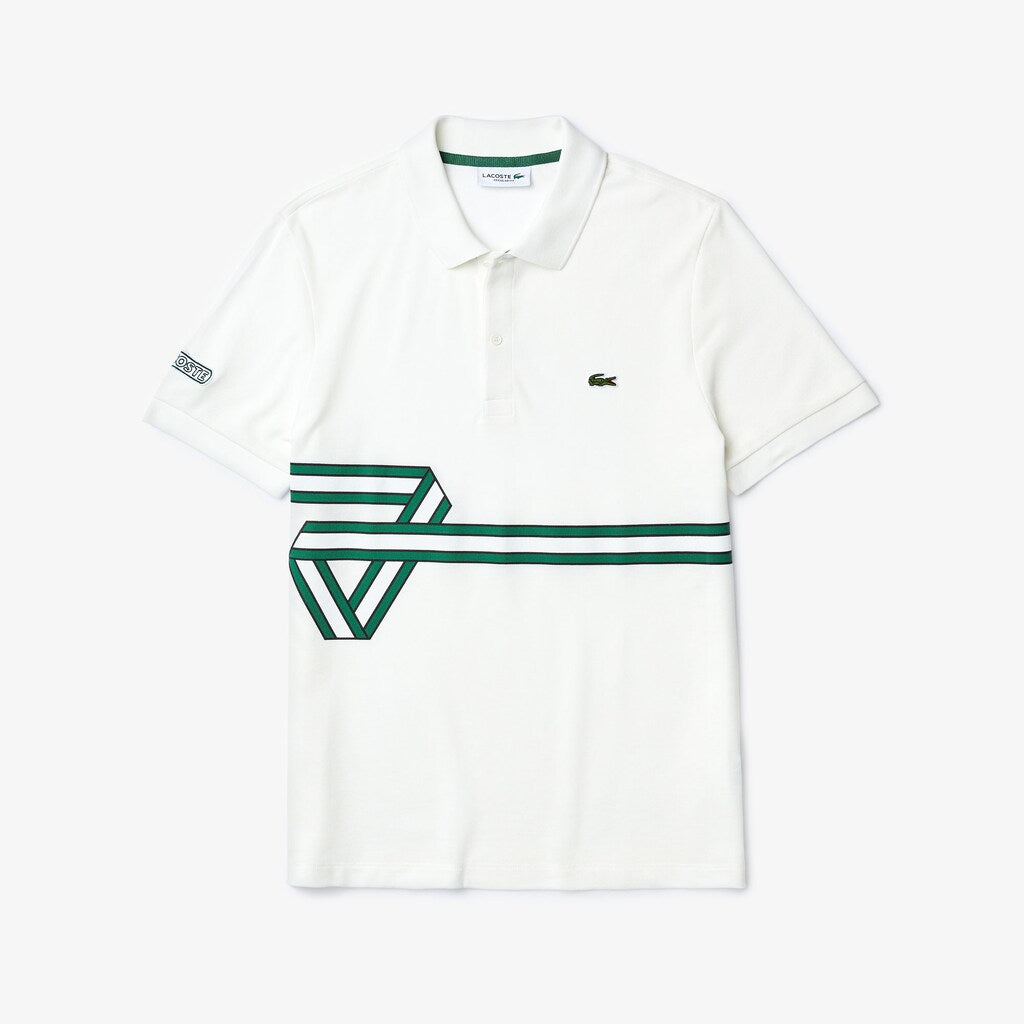 Mens   Stripe Print Polo Shirt | Lacoste White • 70V