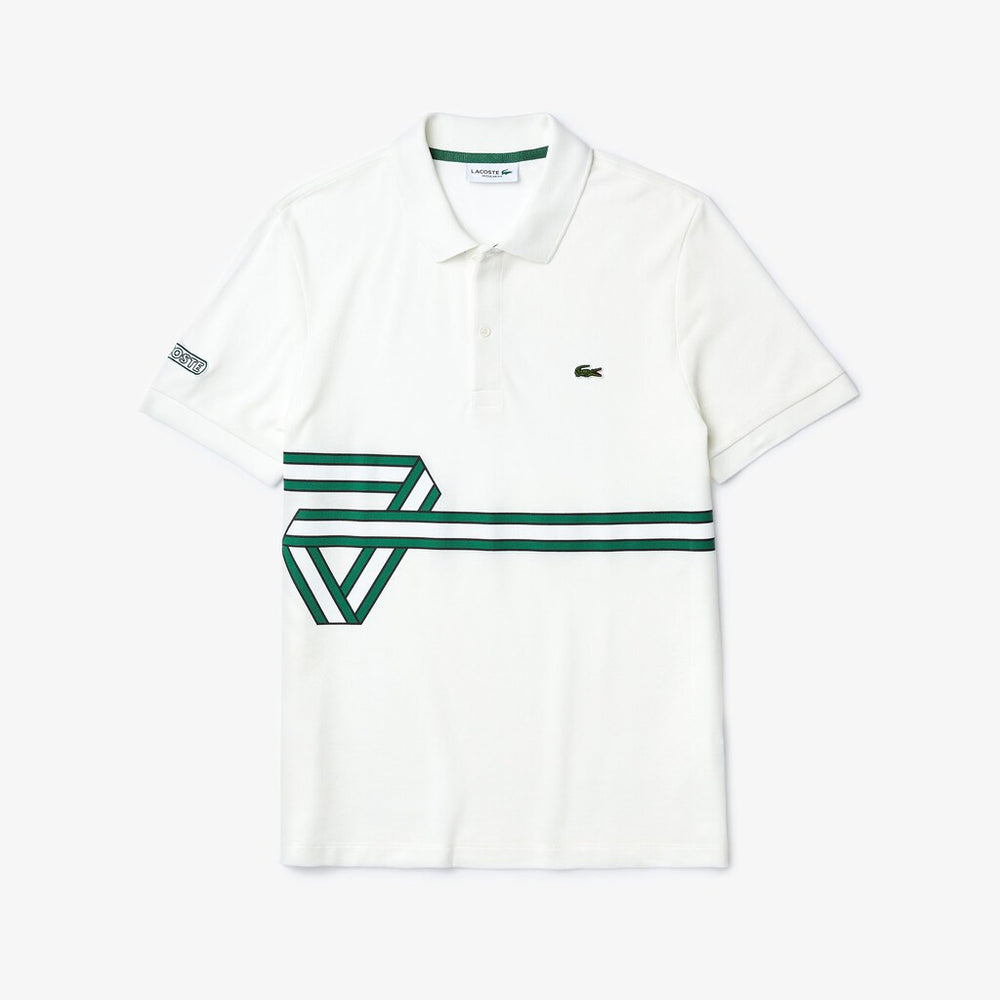 Mens   Stripe Print Polo Shirt | Lacoste White • 70V