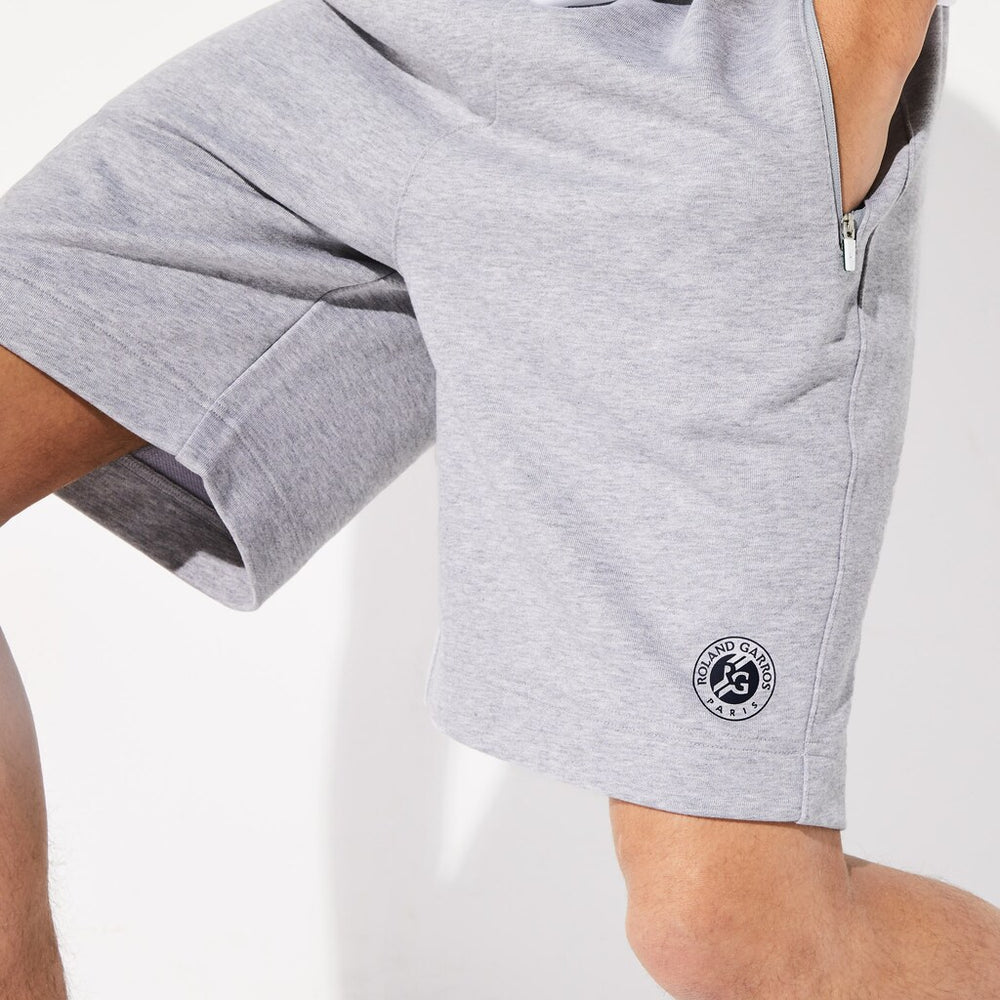 Mens   SPORT Roland Garros Cotton Fleece Shorts | Lacoste Grey Chine / Navy Blue / White • 5Kc