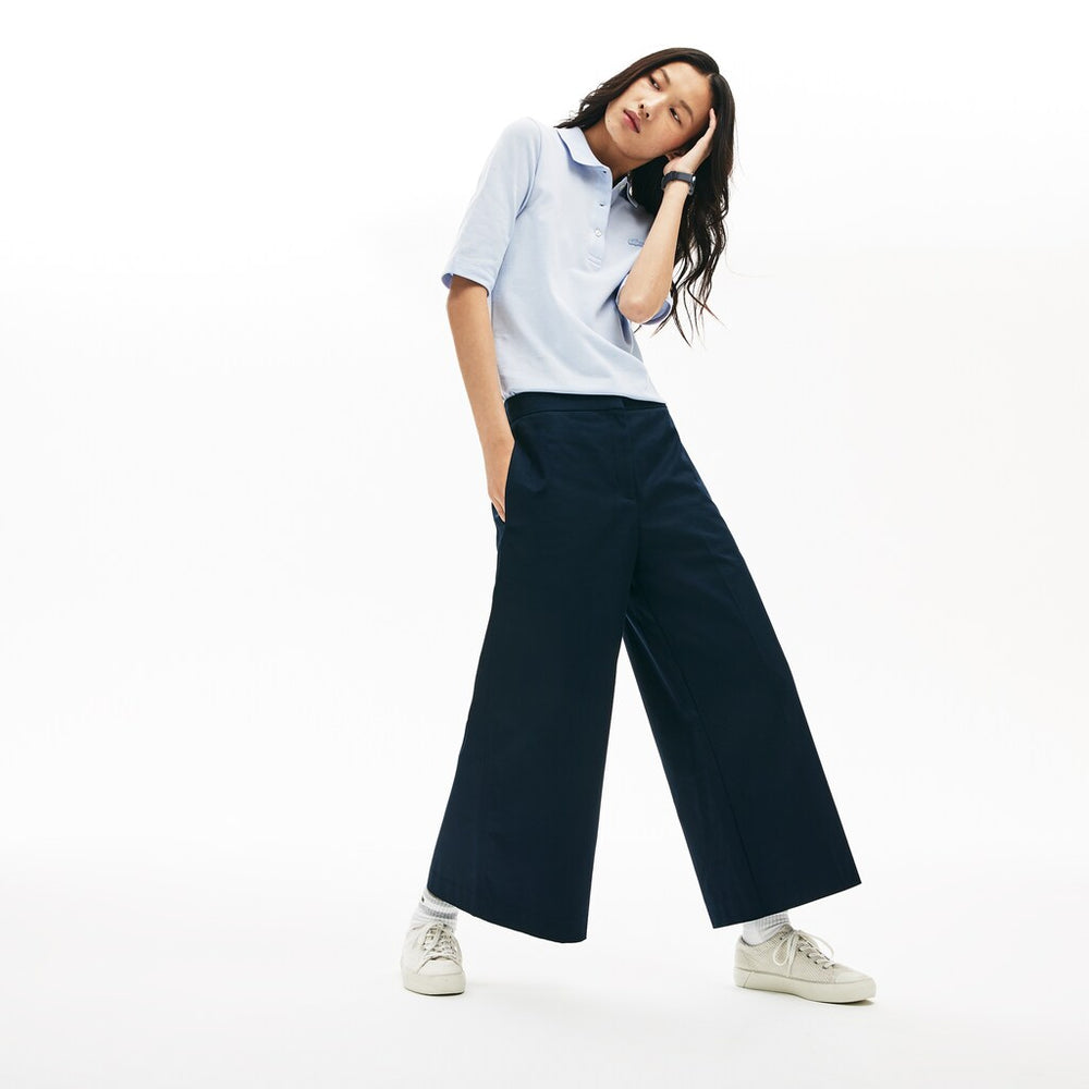 Womens Wo  Wide Cropped Cotton Pants | Lacoste Navy Blue • 166
