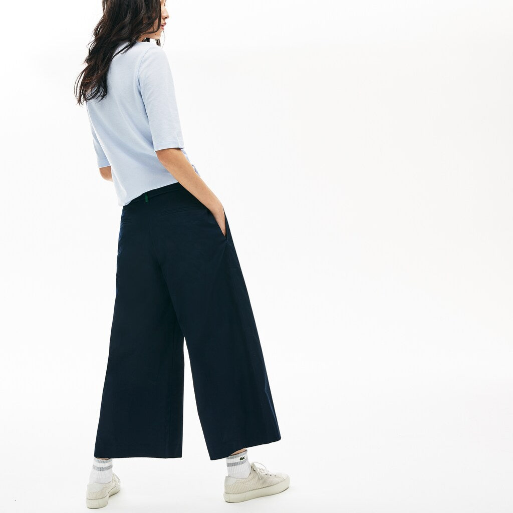 Womens Wo  Wide Cropped Cotton Pants | Lacoste Navy Blue • 166