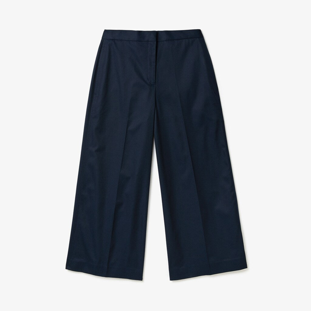 Womens Wo  Wide Cropped Cotton Pants | Lacoste Navy Blue • 166