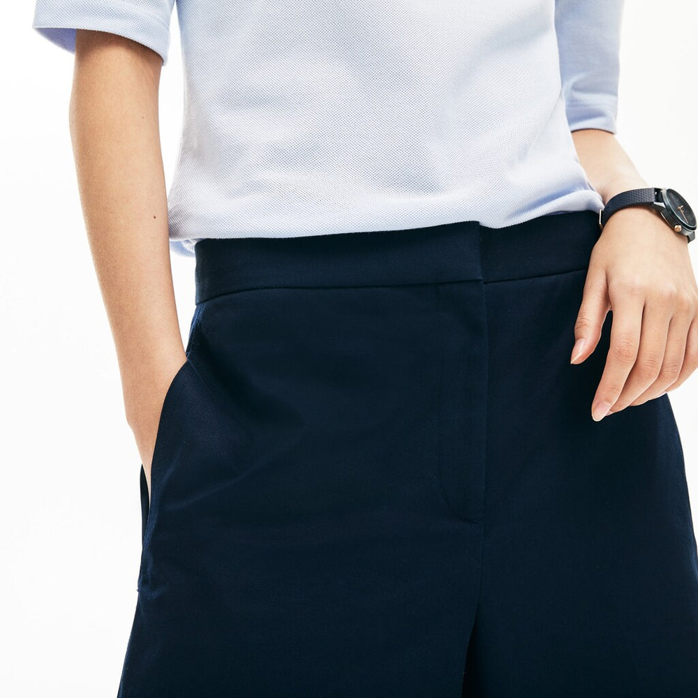 Womens Wo  Wide Cropped Cotton Pants | Lacoste Navy Blue • 166