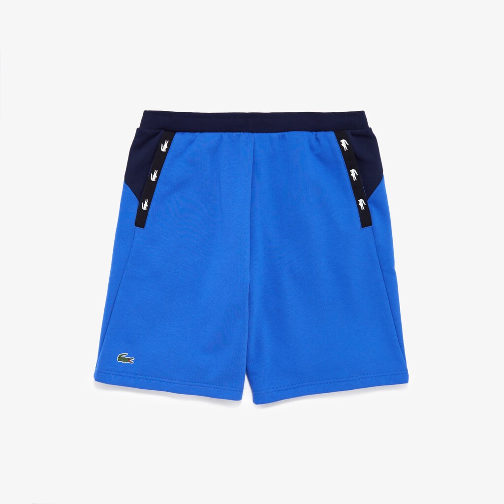Mens   SPORT Crocodile Striped Colorblock Fleece Shorts | Lacoste Blue / Navy Blue • Qbn
