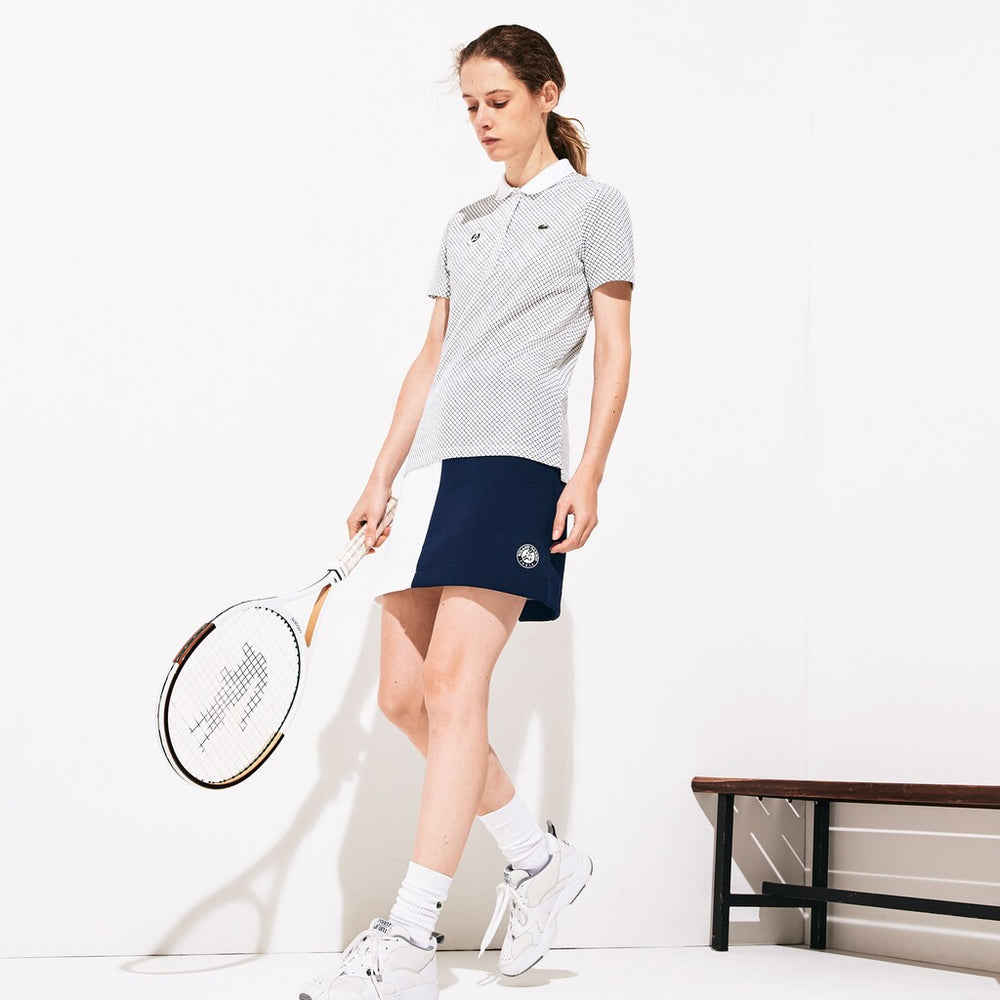 Womens Wo  SPORT Roland Garros Color-Block Skirt | Lacoste White / Navy Blue / White • Du9