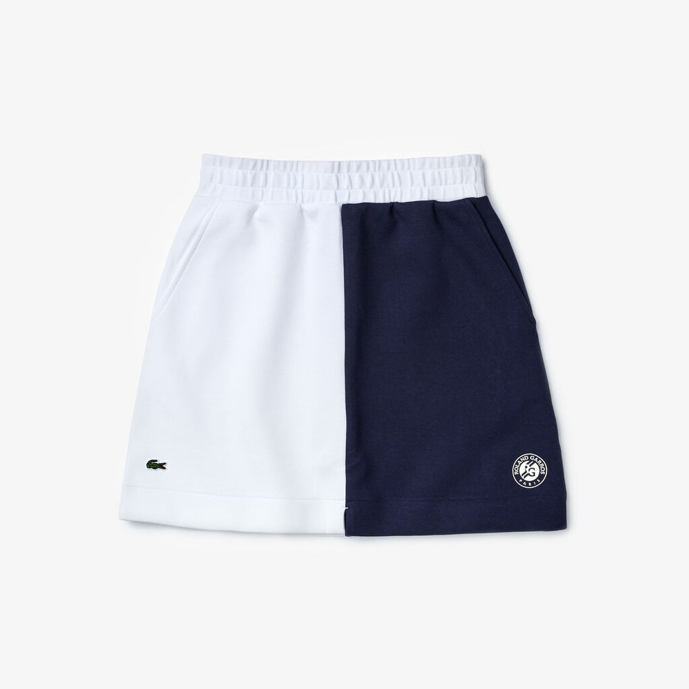 Womens Wo  SPORT Roland Garros Color-Block Skirt | Lacoste White / Navy Blue / White • Du9