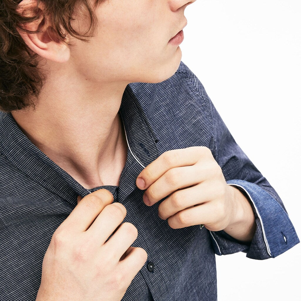 Mens   Checkered Cotton Shirt | Lacoste Navy Blue • 166