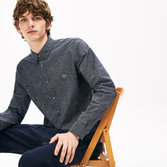 Mens   Checkered Cotton Shirt | Lacoste Navy Blue • 166