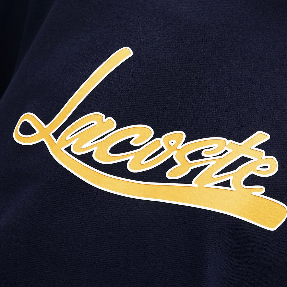 Mens   Regular Fit Script Crew Neck Cotton Tee | Lacoste Navy Blue • 166